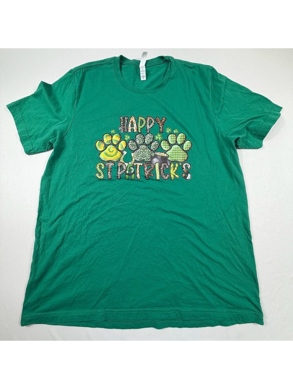 Green Happy St. Patrick's Day Paw Print T-Shirt Size 2XL
